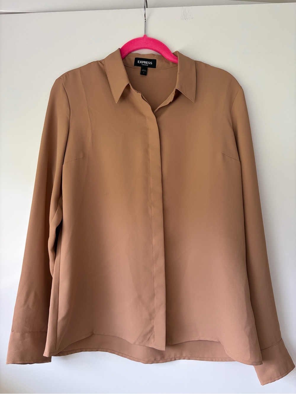 Express Lightweight Portofino Long-Sleeve Shirt in Camel - Size S